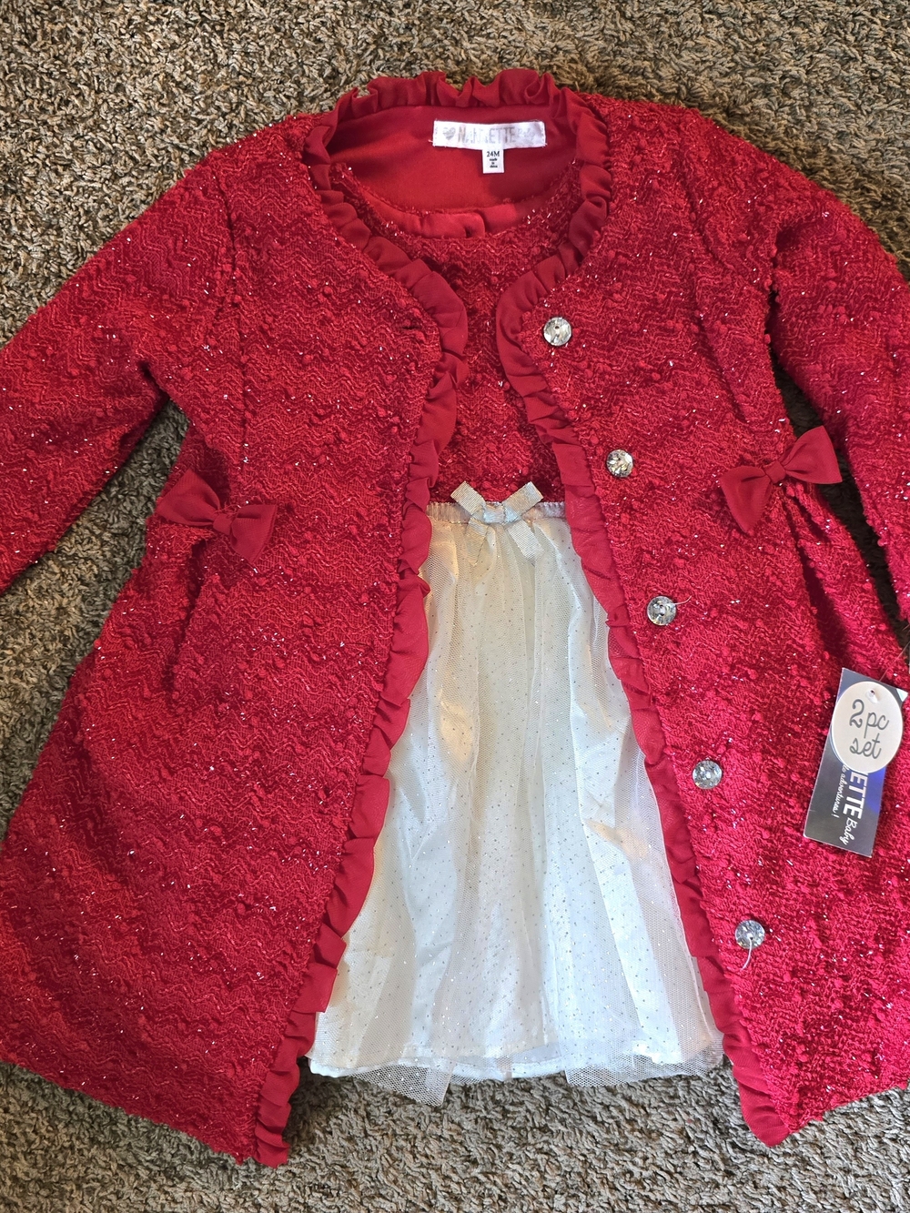 Girls' 2 Piece Sparkly Holiday Dress With Coat Size 24 Months